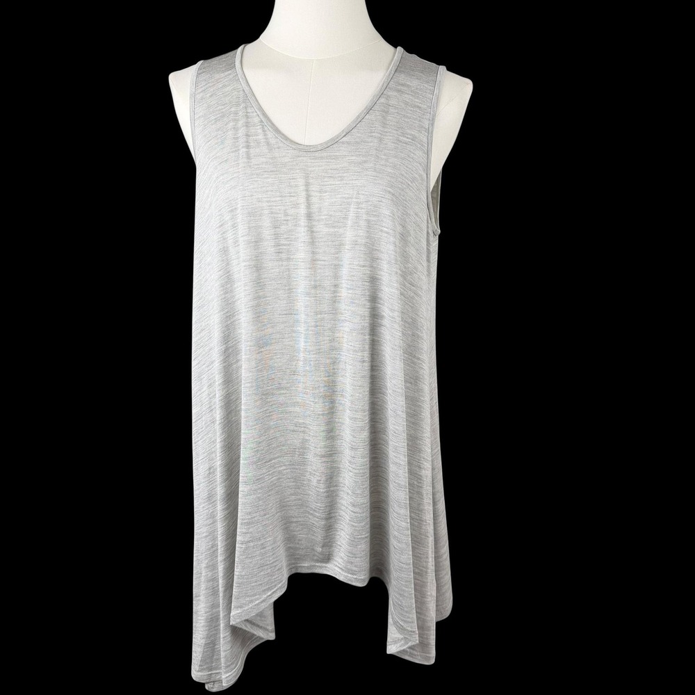 Eileen Fisher Tank Tunic Top Womens Small S Gray Scoop Neck Sharkbite Hem